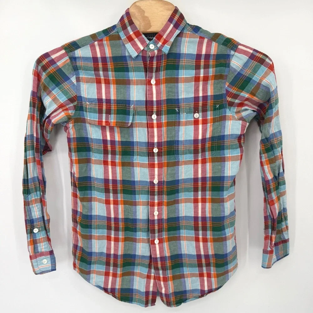 Polo Ralph Lauren Button Down Mens S Multicolor Plaid Linen Silk Blend Shirt